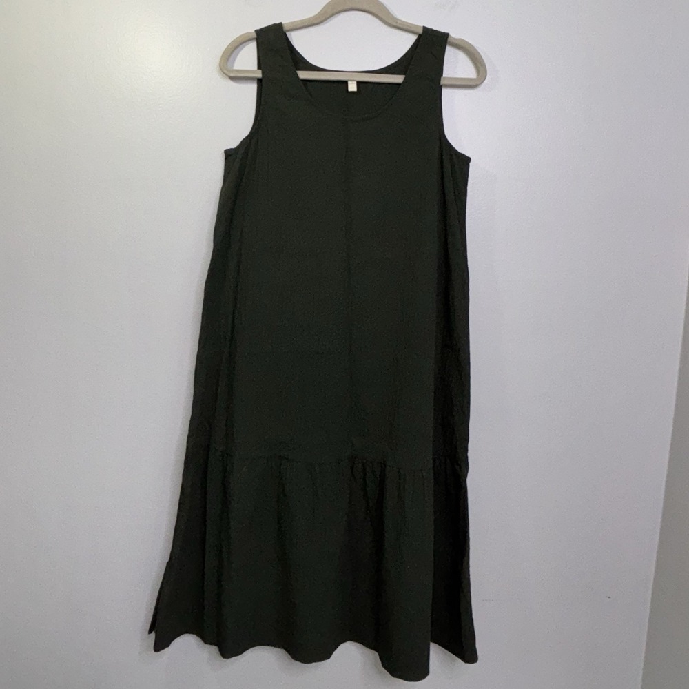 Eileen Fisher Organic Cotton Sleeveless Seaweed Midi Dress Women's Size‎ XS